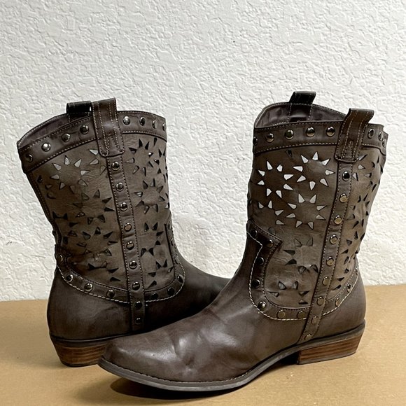 Paparazzi Womens Size 9 (39) Taupe See Through Studded Shoes Boots - Picture 5 of 10